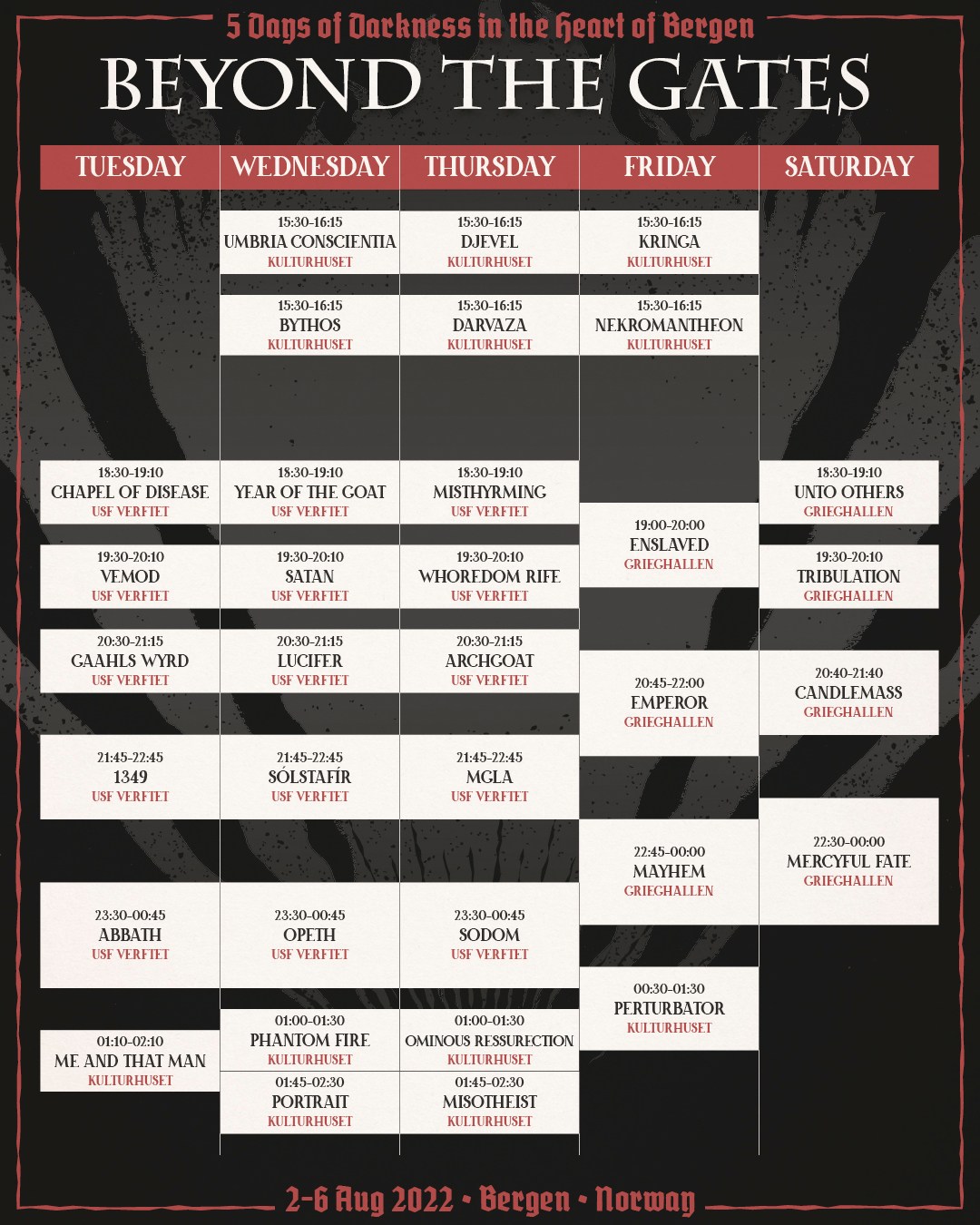 Beyond The Gates 2022 Running Order ConcertsMetal